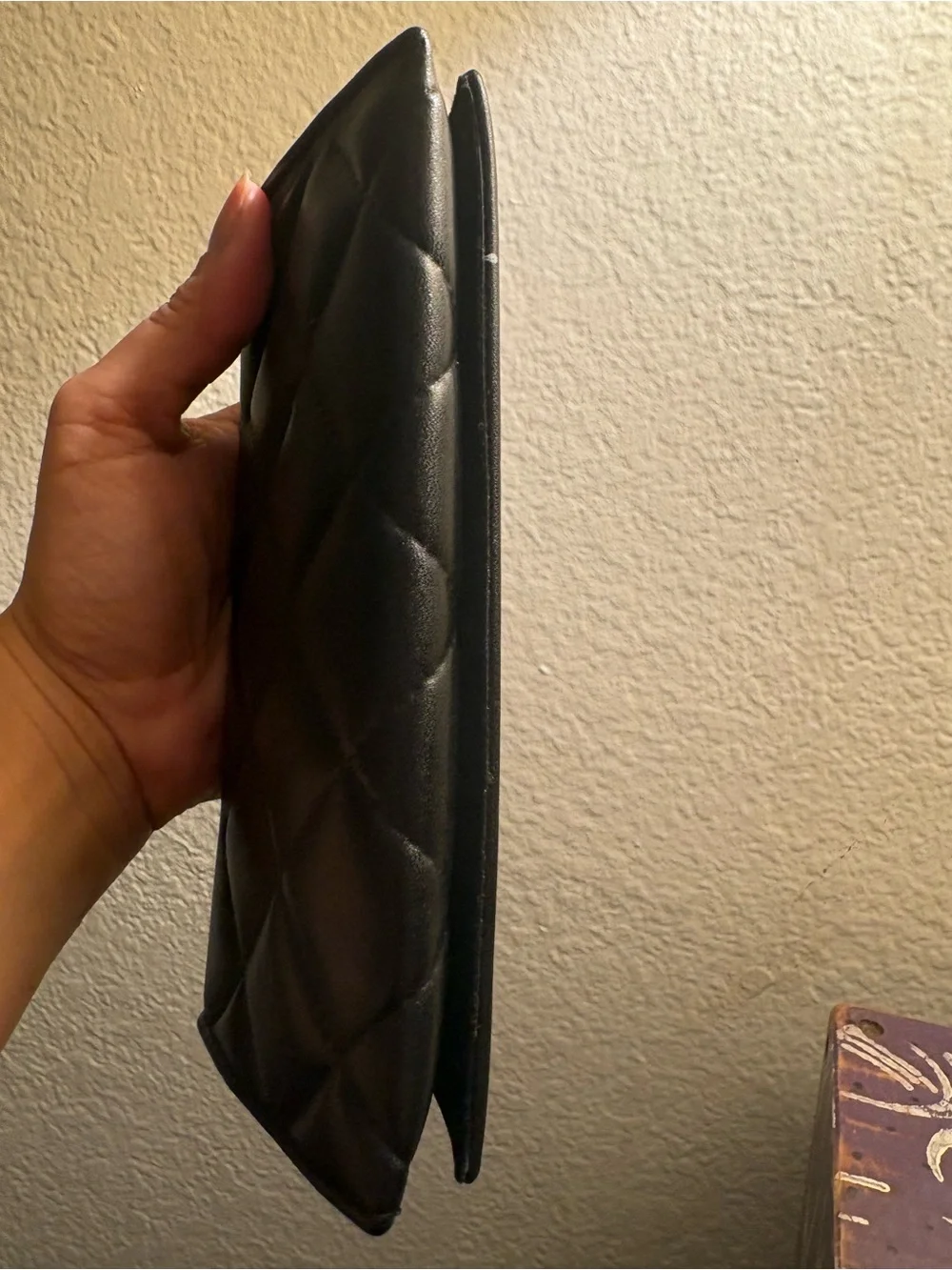 CHANEL Black Embossed Leather Phone Case Wallet